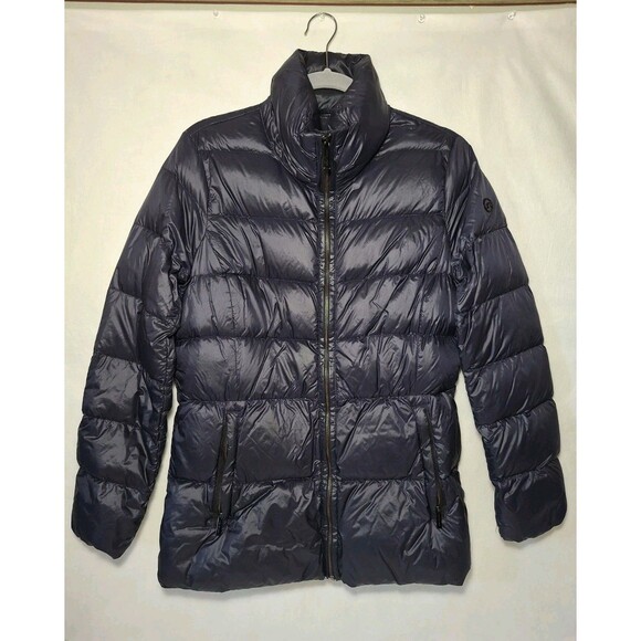 Michael Kors Womens Packable Down Fill Puffer Jacket Medium Shiny Blue - Picture 1 of 10